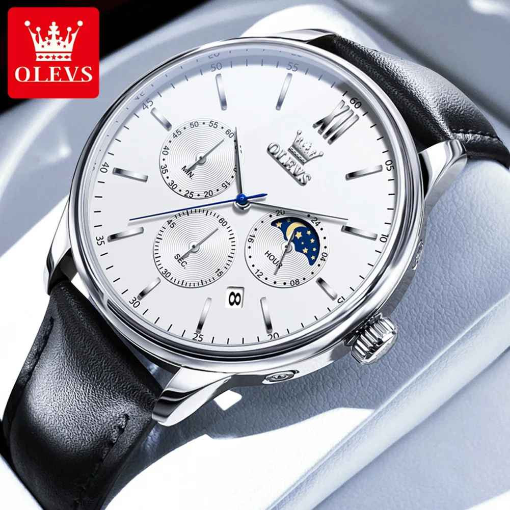 Waterproof Quartz Watch Men’s OLEVS Luminous Luxury Leather Men Business Strap