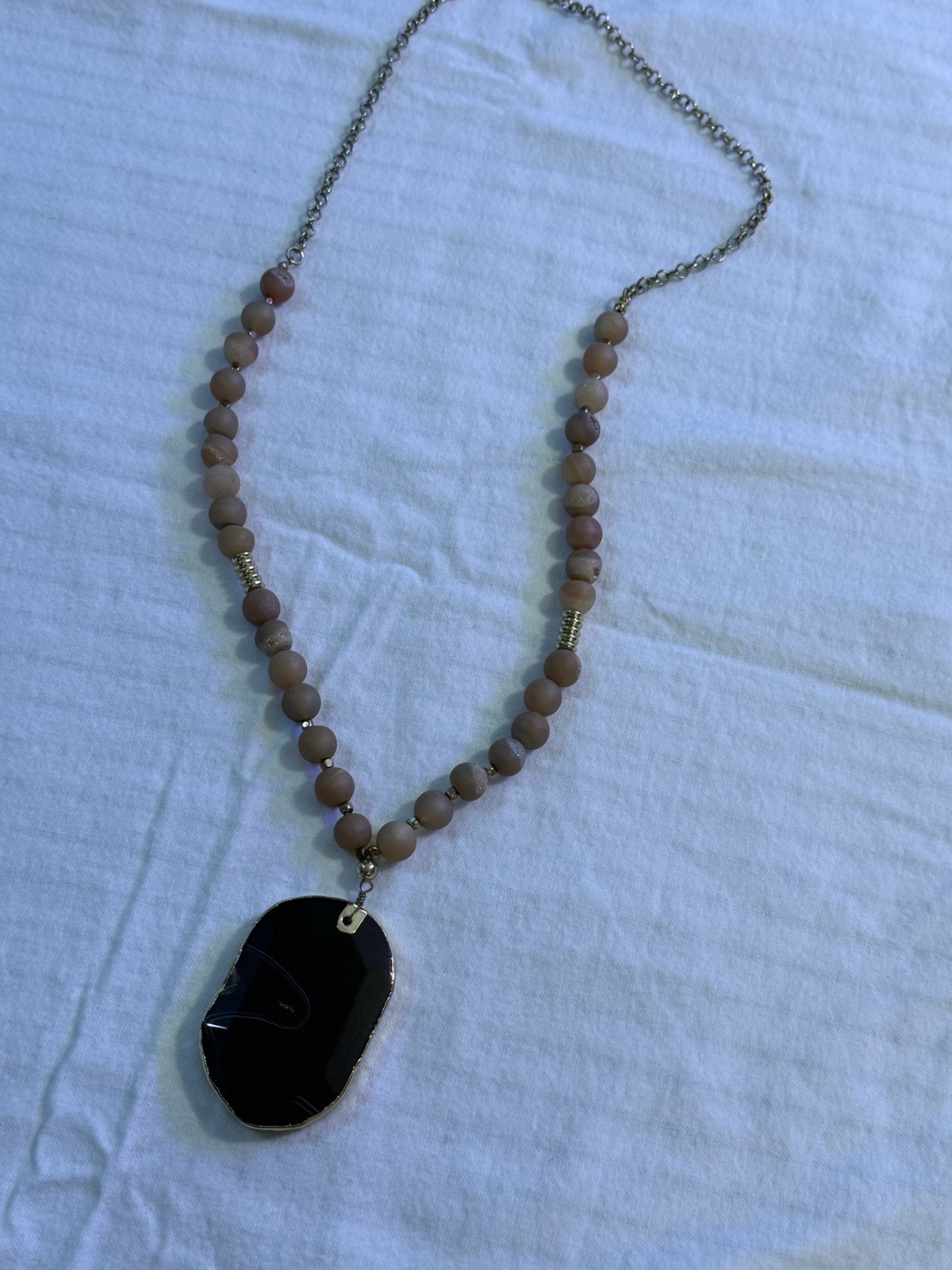 J. Jill Artisan Beaded Statement Necklace with Black Agate Geode Pendant – Boho