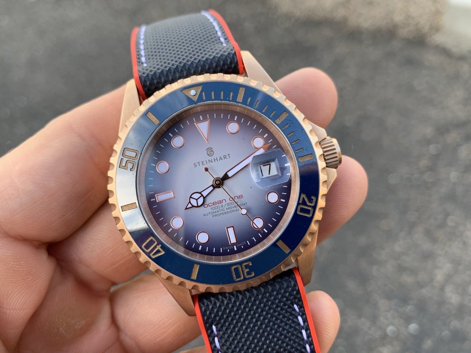 Steinhart Ocean One Stainless Steel Rose Gold Blue 42mm Automatic Watch