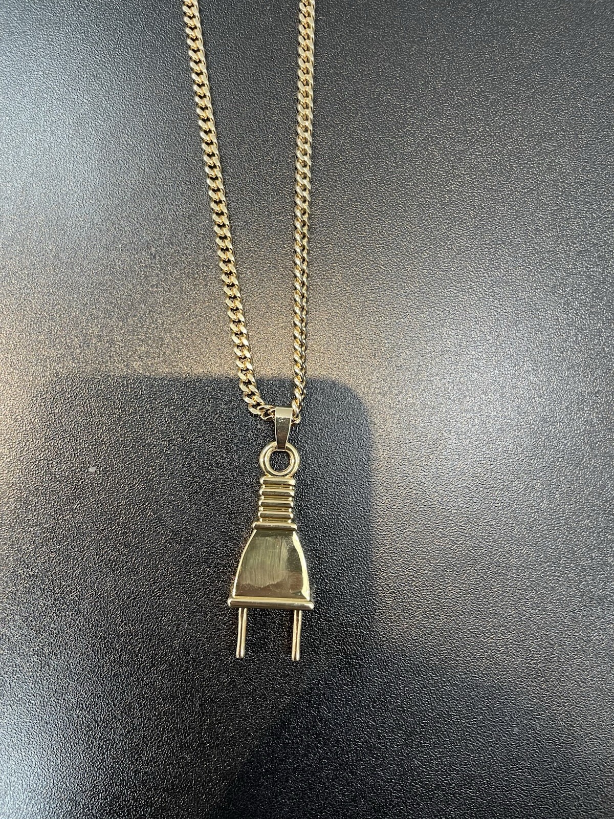 Gold Tone Electric Plug Pendant Necklace Cuban Link Chain Hip Hop Unisex Fashion
