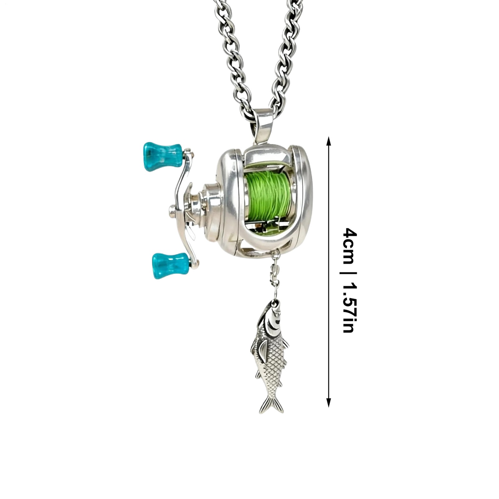 Fishing Reel Jewelry Set Realistic Sparkling Fishing Enthusiast Pendant Necklace