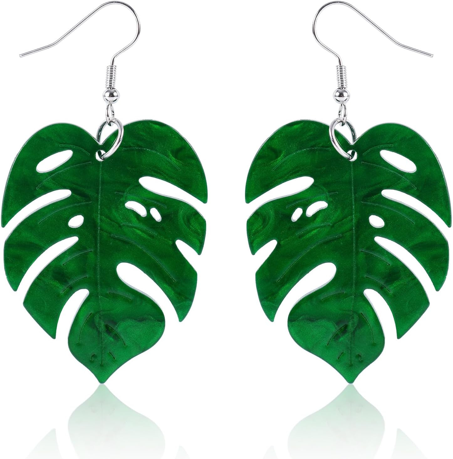 Green Monstera Leaf Earrings Acrylic Palm Plant Drop Dangle Tropical Jewelry Wom