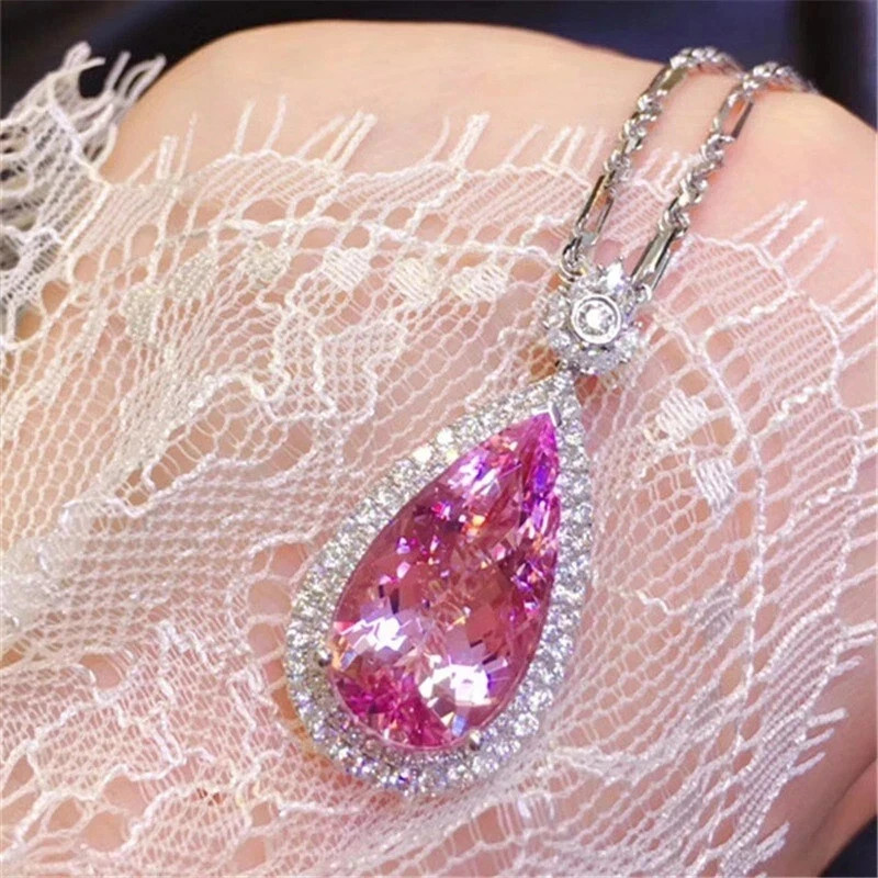 5.70Ct Pear Cut Natural Pink Sapphire & Diamond 14K White Gold Luxury Pendant