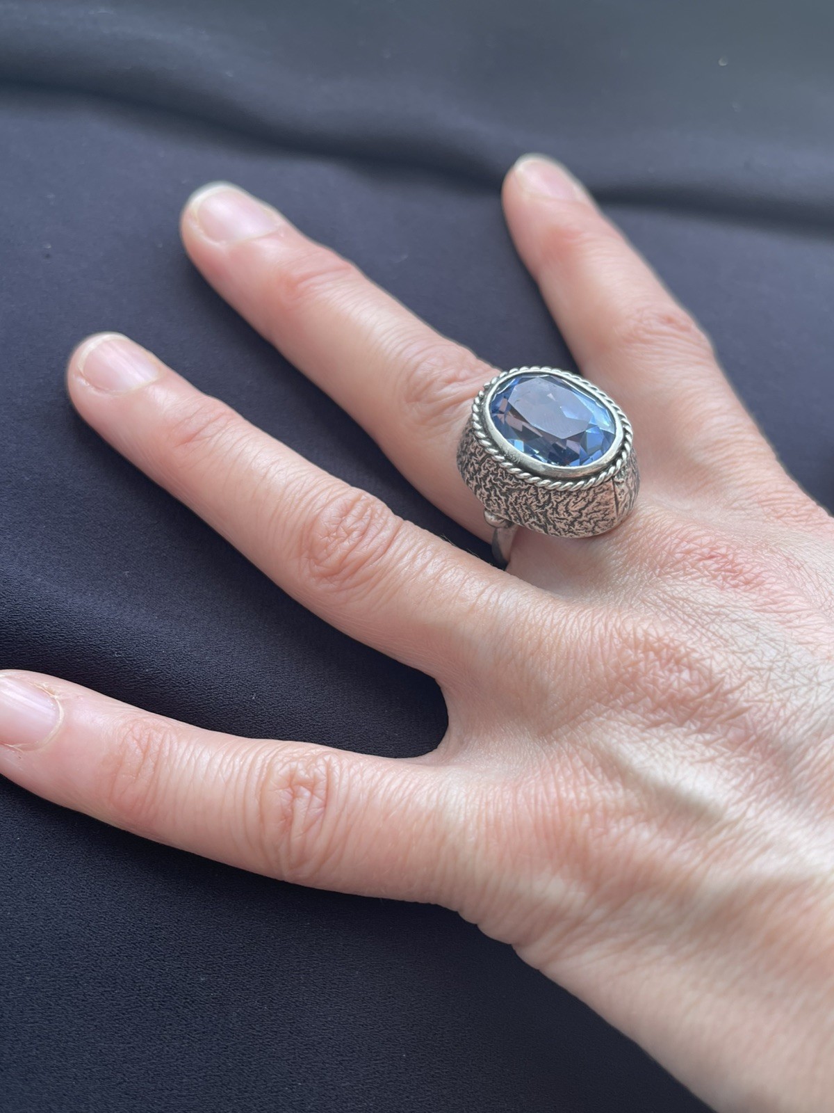 ORNO 12g Large Polish 800 Silver & Blue Stone Ring UK P1/2 Q Euro 57