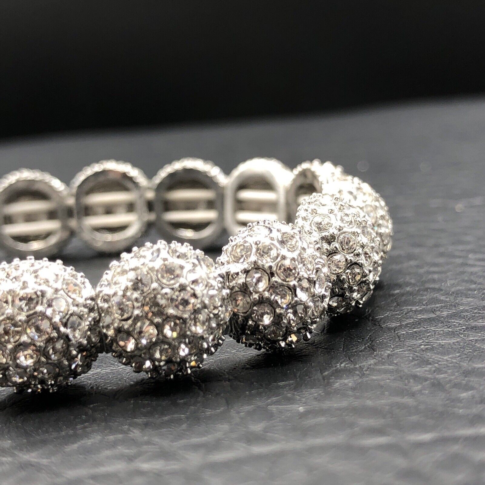 Rhinestone Stretch Bracelet Pave Crystal Snowball Bangle Adjustable 6.5 – 7.5 in