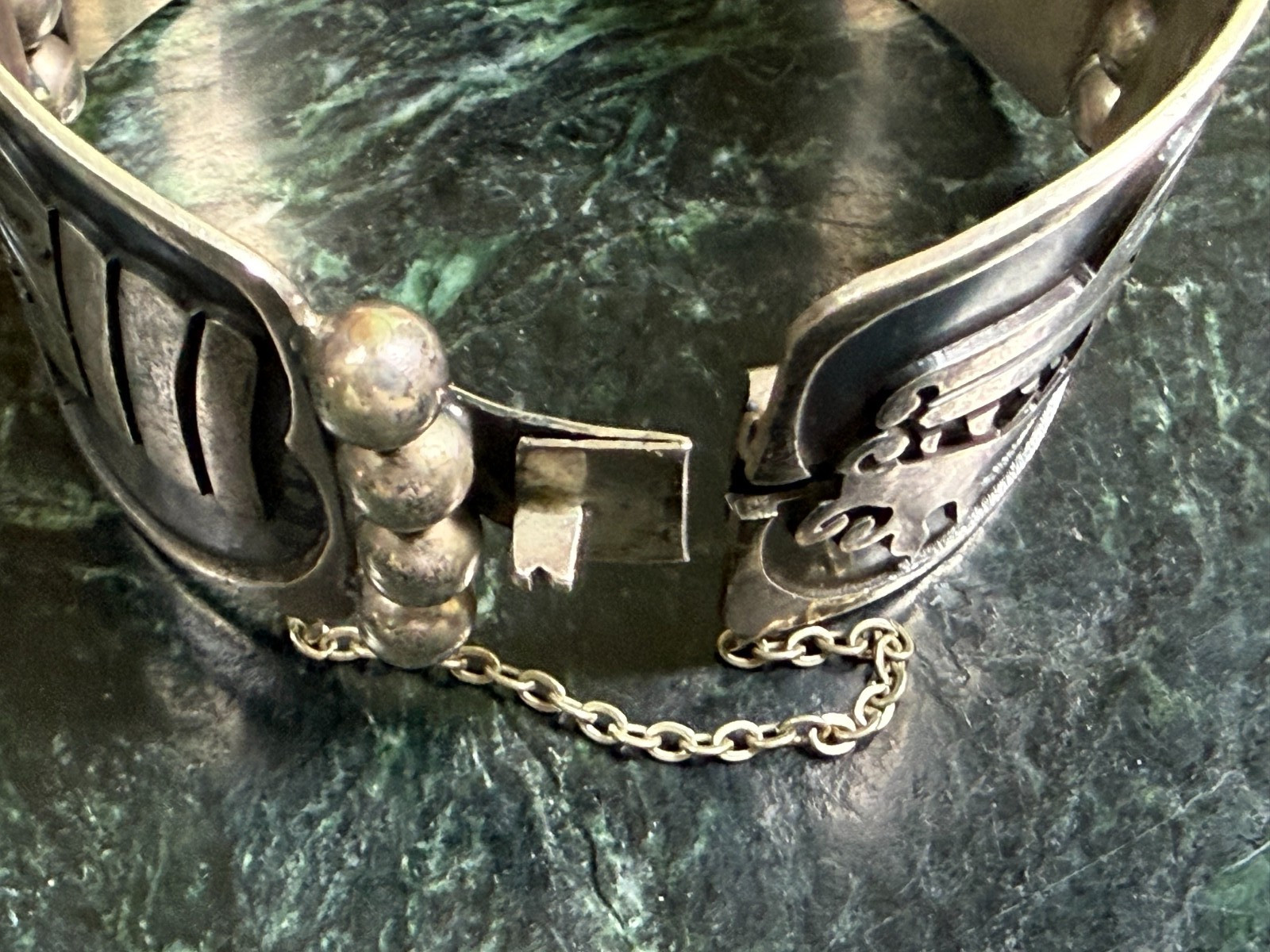 Vintage Taxco Quetzalcoatl dragon panel bracelet – hallmarked