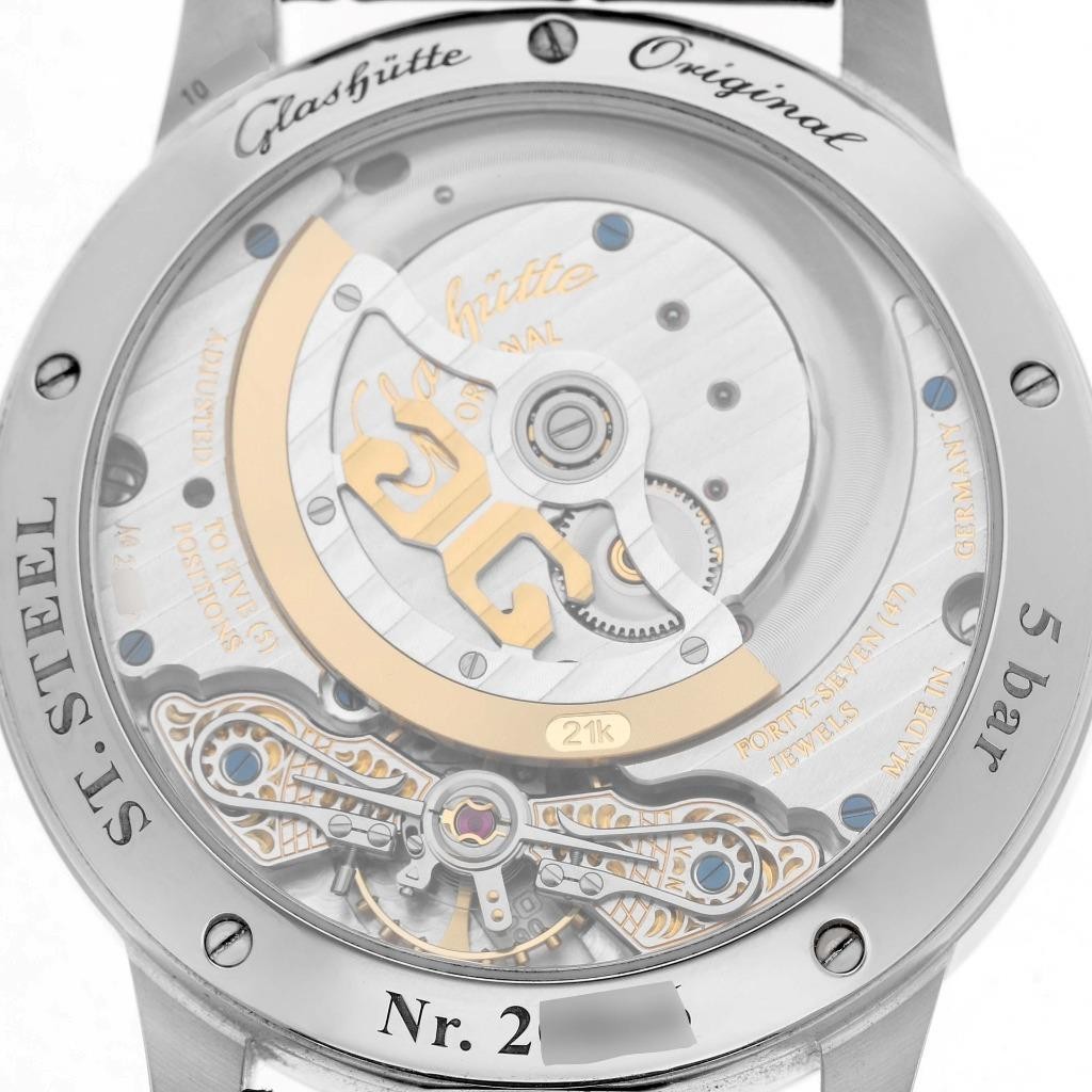 Glashutte PanoMaticLunar Steel Silver Dial Mens Watch 1-90-02-42-32-61 Box Paper