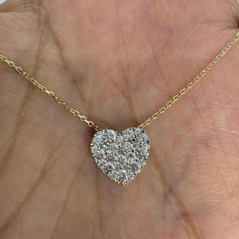 0.75Ct Round Cut Moissanite Heart Pendant 14K Yellow Gold Plated 18″ Free Chain