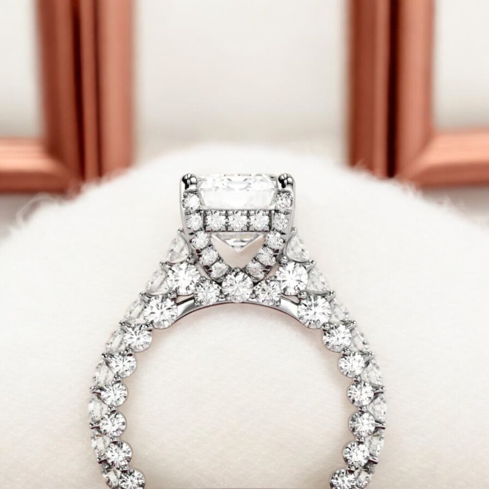 Diamond Wedding Ring 6.90 Carat Emerald Cut Lab Grown IGI 950 Platinum E F VS