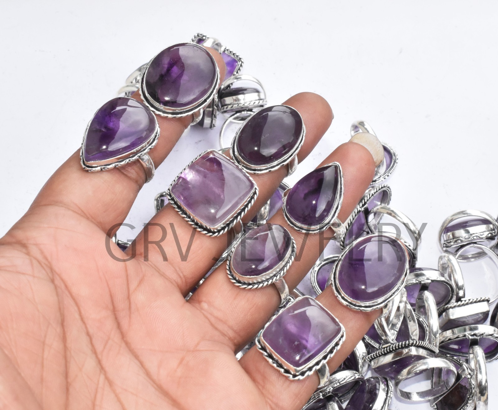 1-500 Pcs Natural Amethyst In Wholesale Gemstone Rings Lot: Silver Plated Whr-9