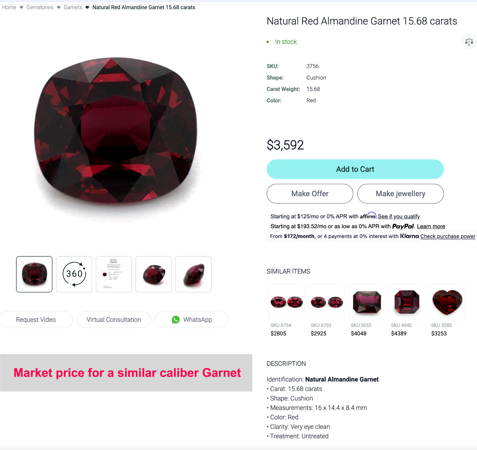 RARE Antique VICTORIAN Natural Large 10 Cts. RED ALMANDINE GARNET Sterling Ring