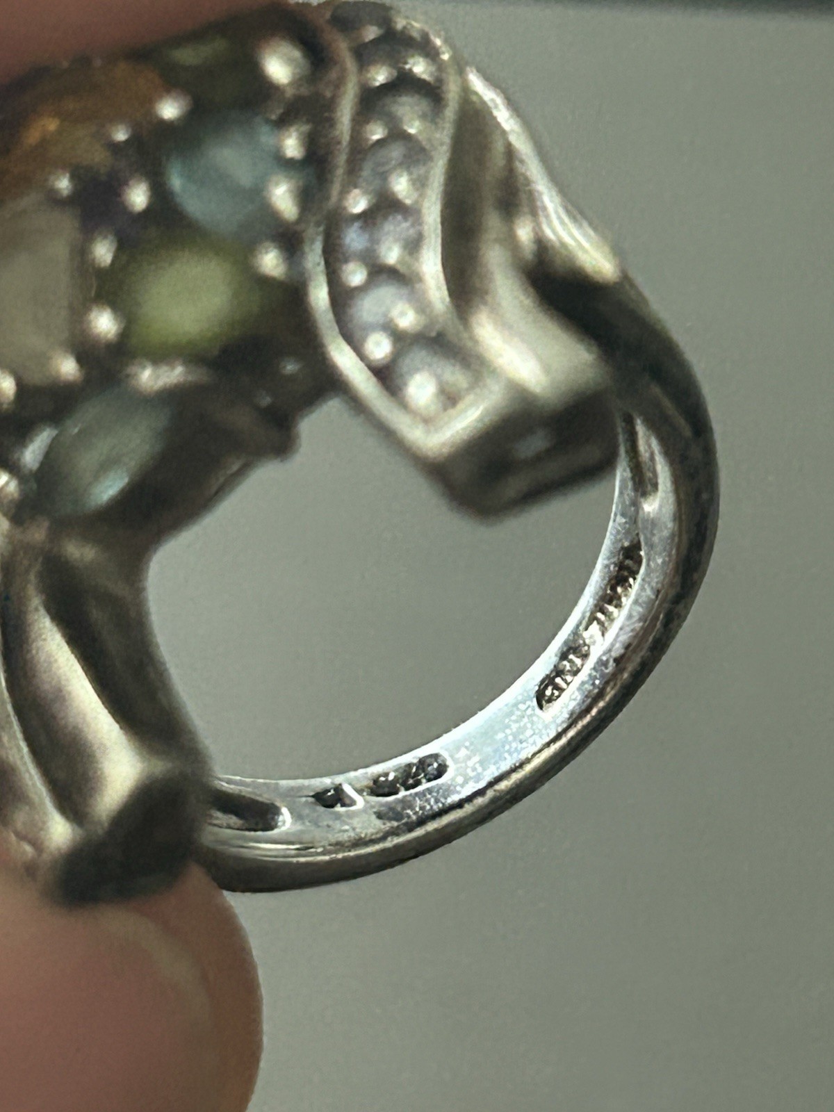 Sterling Silver Gemstone Mosaic Elephant Ring Size 4.75 8.8 Grams