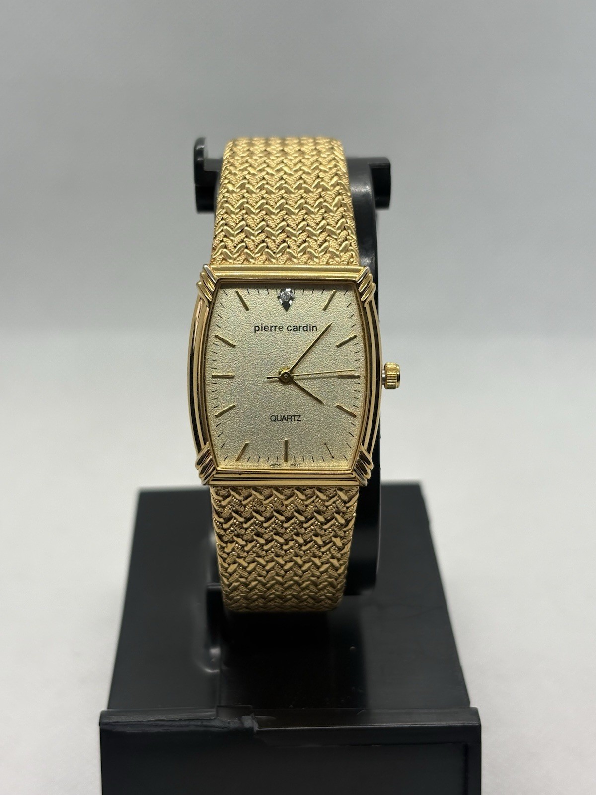 Vintage Pierre Cardin Watch LPC 176 136 Gold Tone Mesh Diamond Tank Quartz 2035