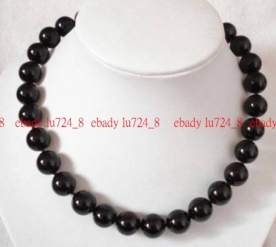 Natural Charm 8mm Black Agate Gemstone Round Beads Chain Necklace 18 Inches