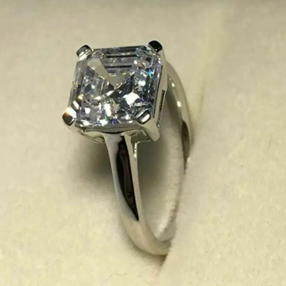 2.56 Ct Asscher Cut Moissanite Solitaire Engagement Ring 14K White Gold Plated