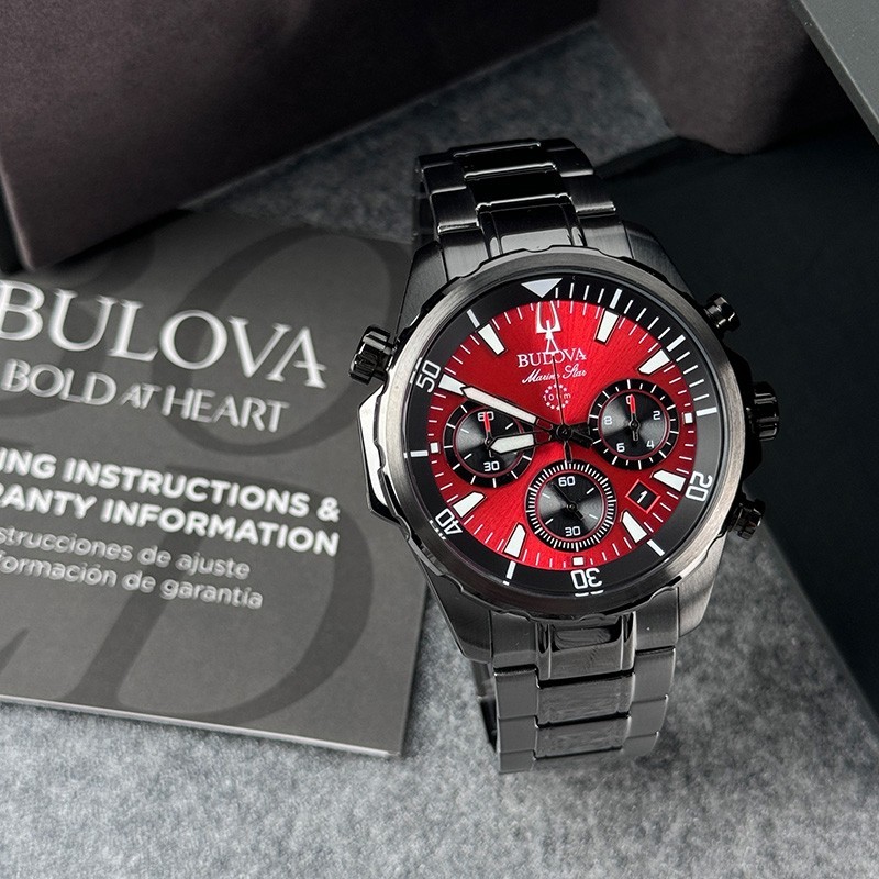Bulova Marine Star 98B350 Men’s Chronograph 43mm Red Dial Quartz Watch