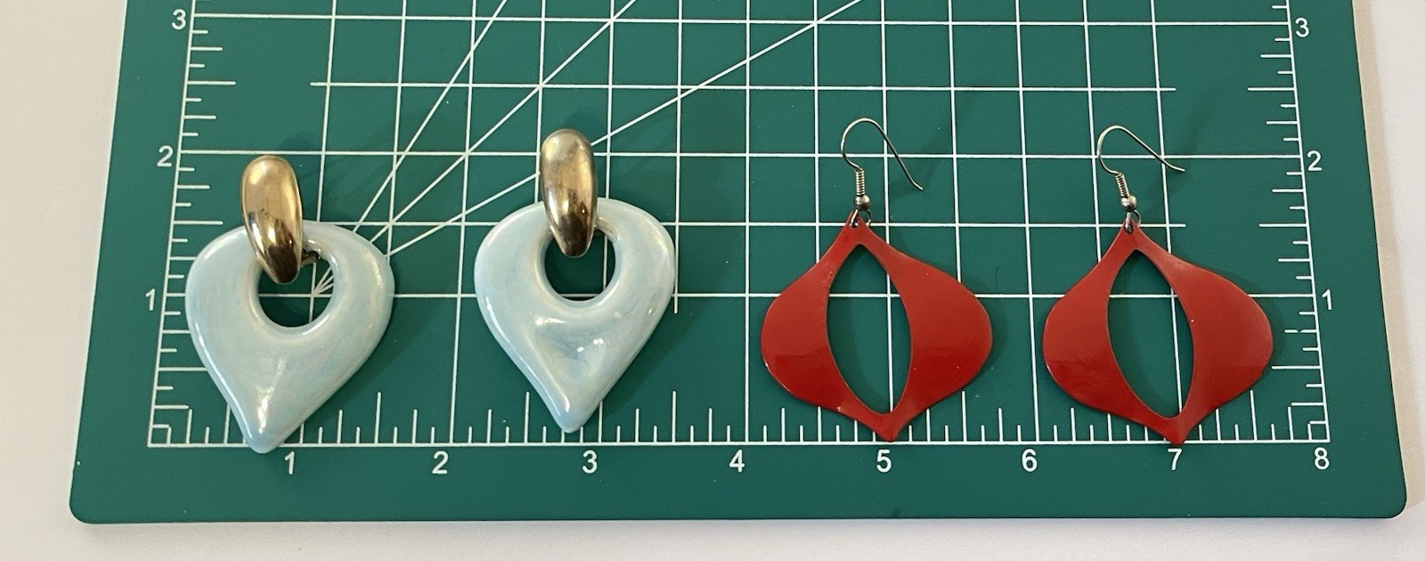Vintage Earrings Pierced Enamel Ceramic Copper Gold-Tone Abstract 8 Pairs