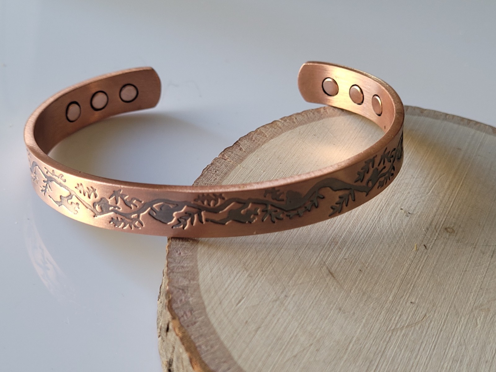 Pure Solid Copper Magnetic Bracelet Arthritis Pain Therapy Cuff Tree & Monkey