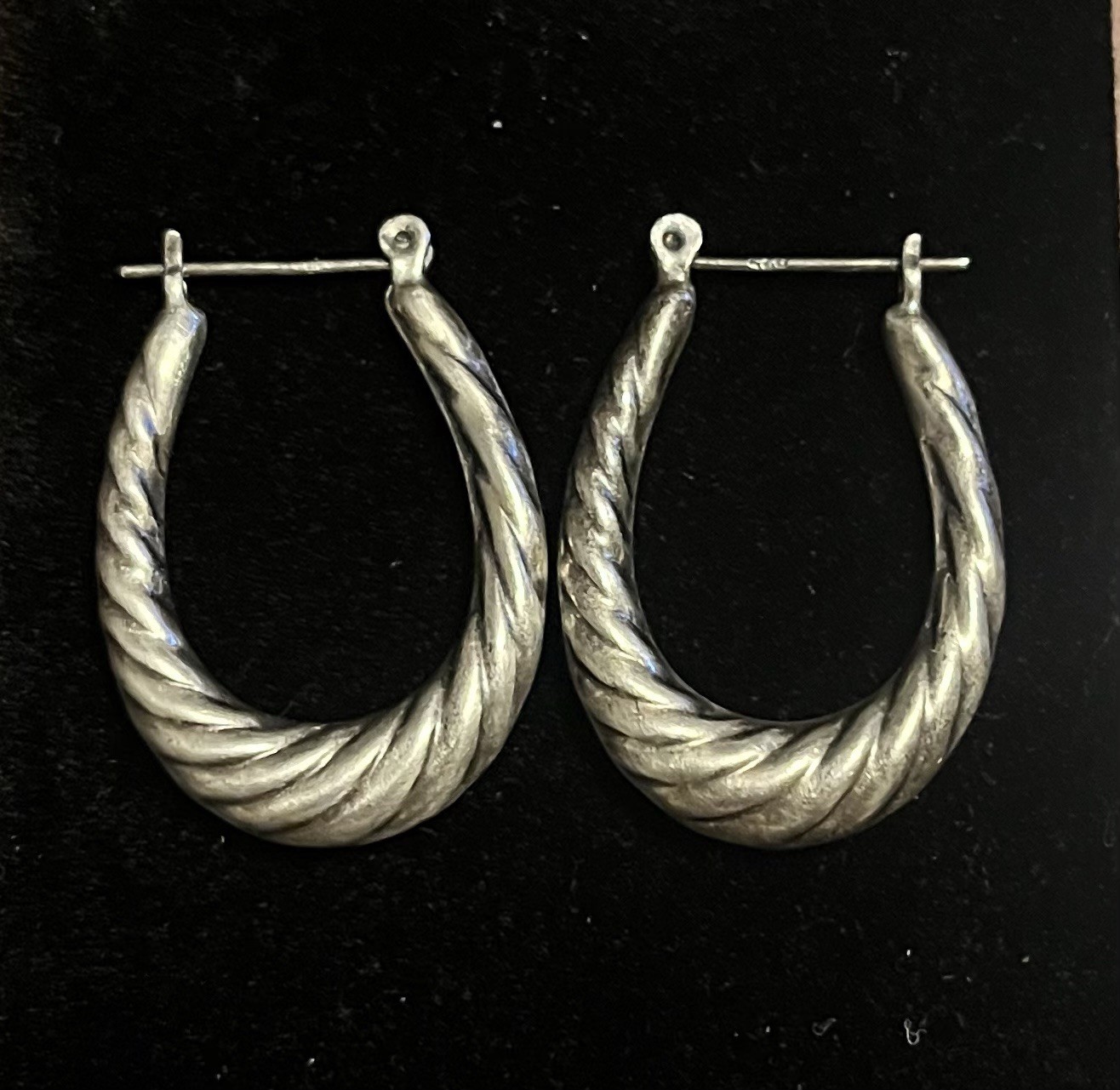 925 Sterling Silver Twist Hoop Earrings 1 1/4 Inch Long 7/8 Inch Wide