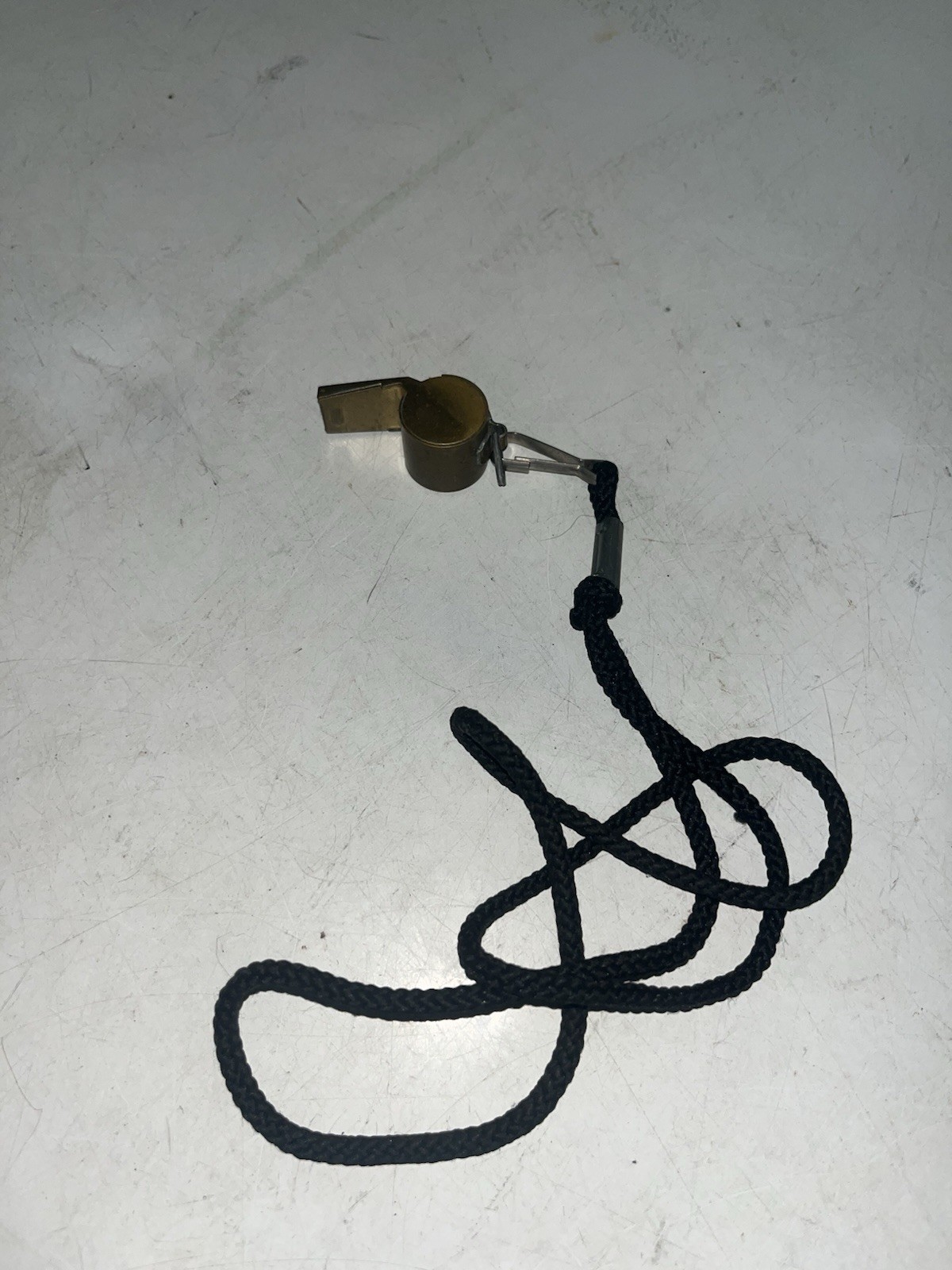 Vintage American Spirit Antique Brass gold Whistle on necklace cord