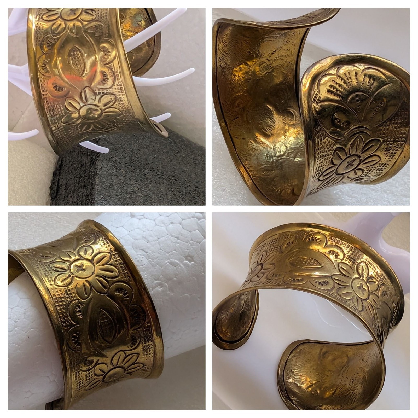 Vintage Statement Ornate Open Wide Cuff Bracelet Brass Engraved 35-41mm Wide 41g