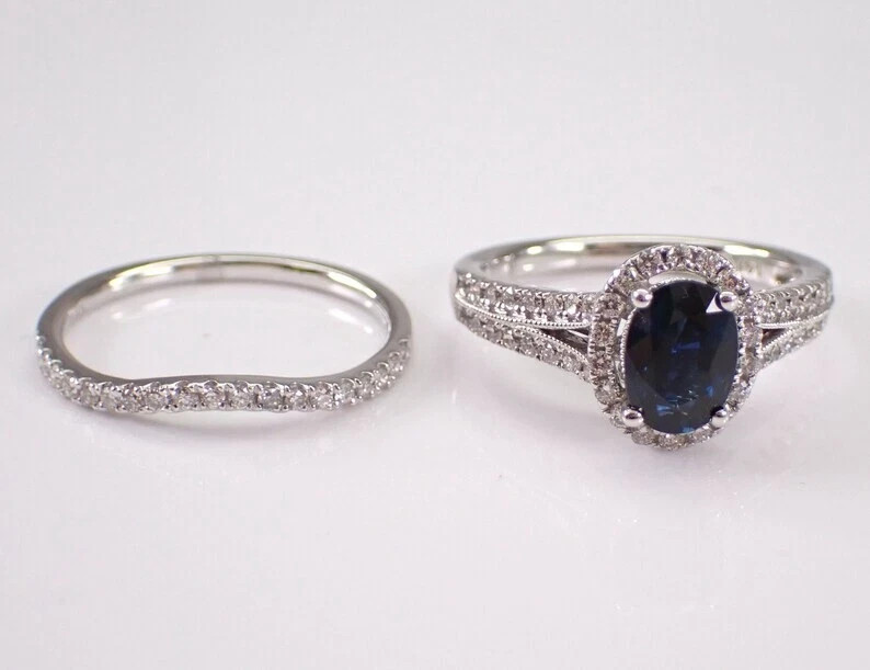 3.50 Ct Oval Cut Natural Sapphire Diamond Engagement Ring 14K Solid White Gold 5