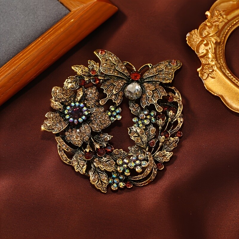 1pc Vintage Elegant Butterfly Wreath Brooch Pin Novelty Fashion Accessory