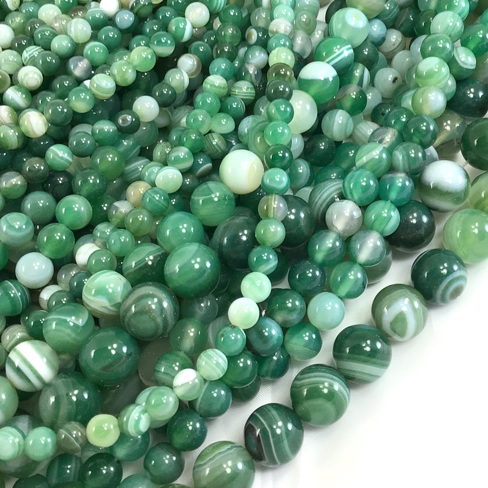 Gemstone Natural Evergreen Green Stripe Agate Round Loose Bead 15 Jewelry Making