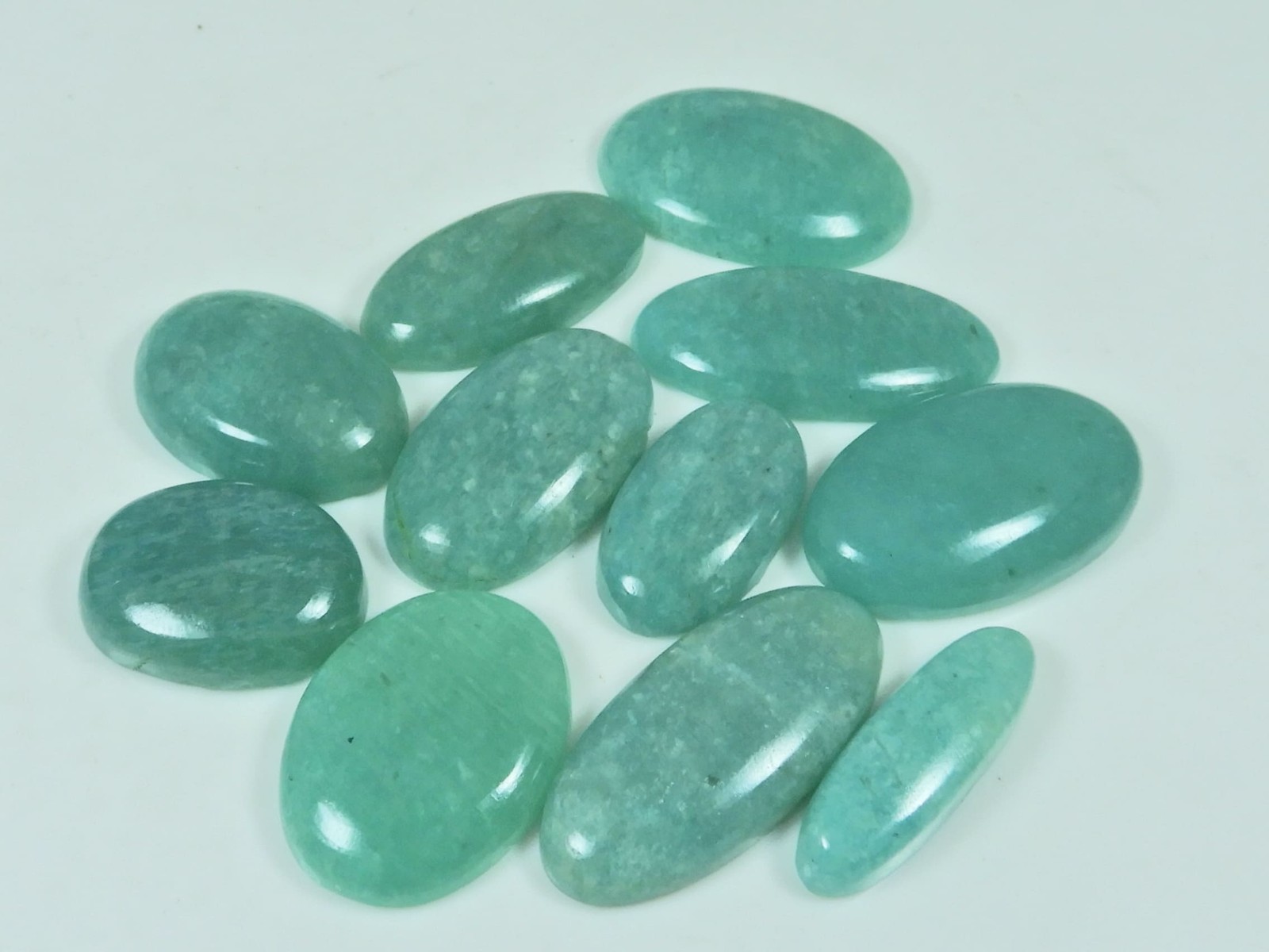 205Cts. Natural Green Amazonite Oval Cabochon Loose Gemstone 11 Pcs Lot A705