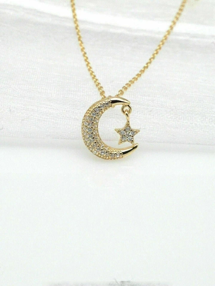 2.00CT Round Cut Lab Created Diamond Women’s Moon Pendant 14k Yellow Gold Plated