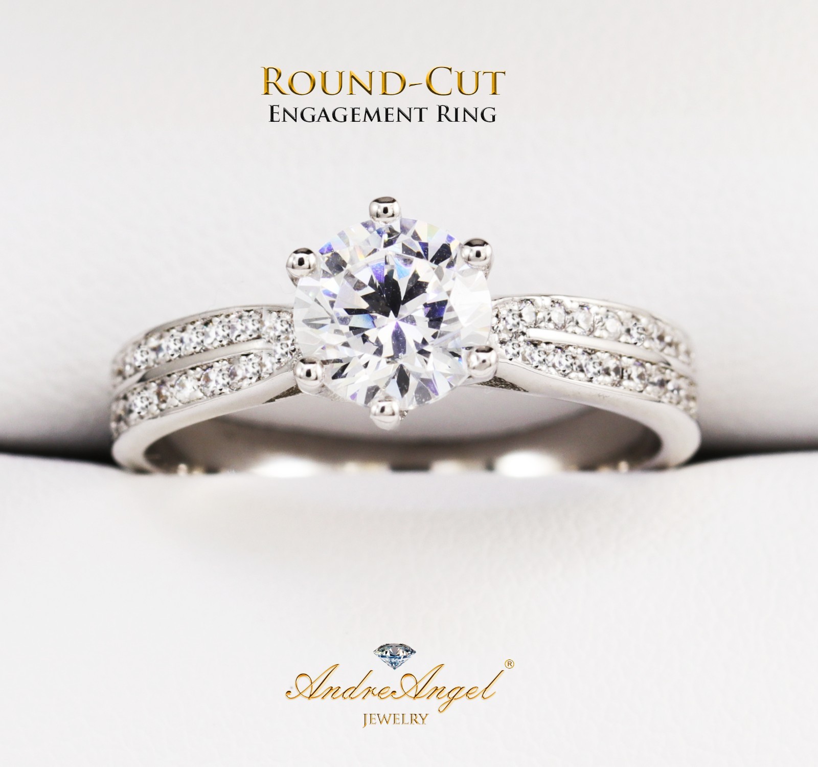Solid Silver 925 Wedding Engagement Ring Round Cut Cubic Zirconia Stones 5A+