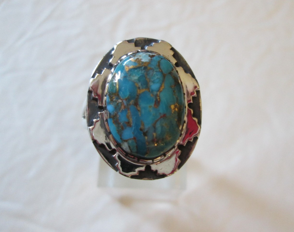 Santa Fe Style Mojave Turquoise Sterling Silver Ring (Sz 11) 10.00 cts.