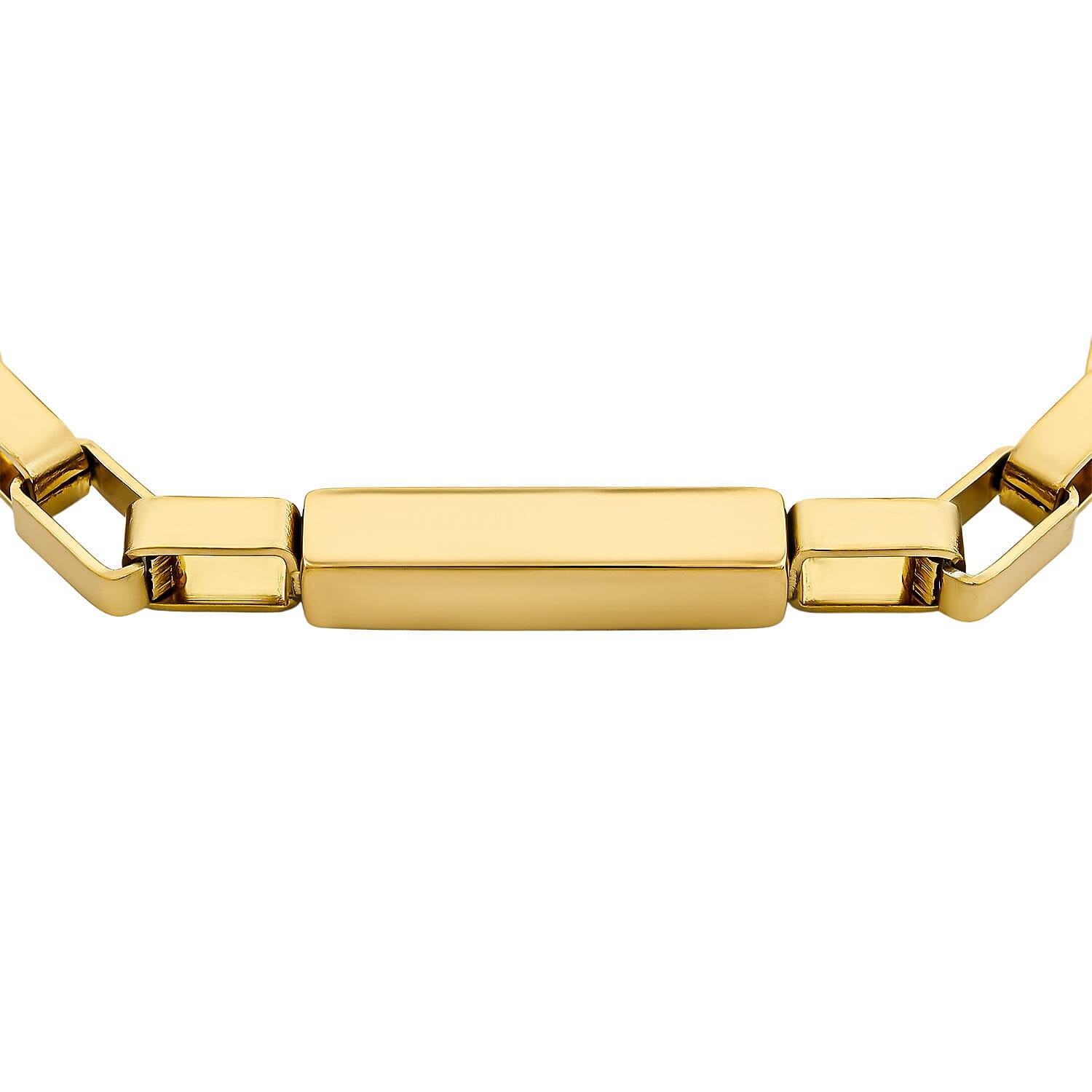 Rectangular Link Cha Bracelet ION Plated Yellow Gold Stainless Steel 7.5-9.0In