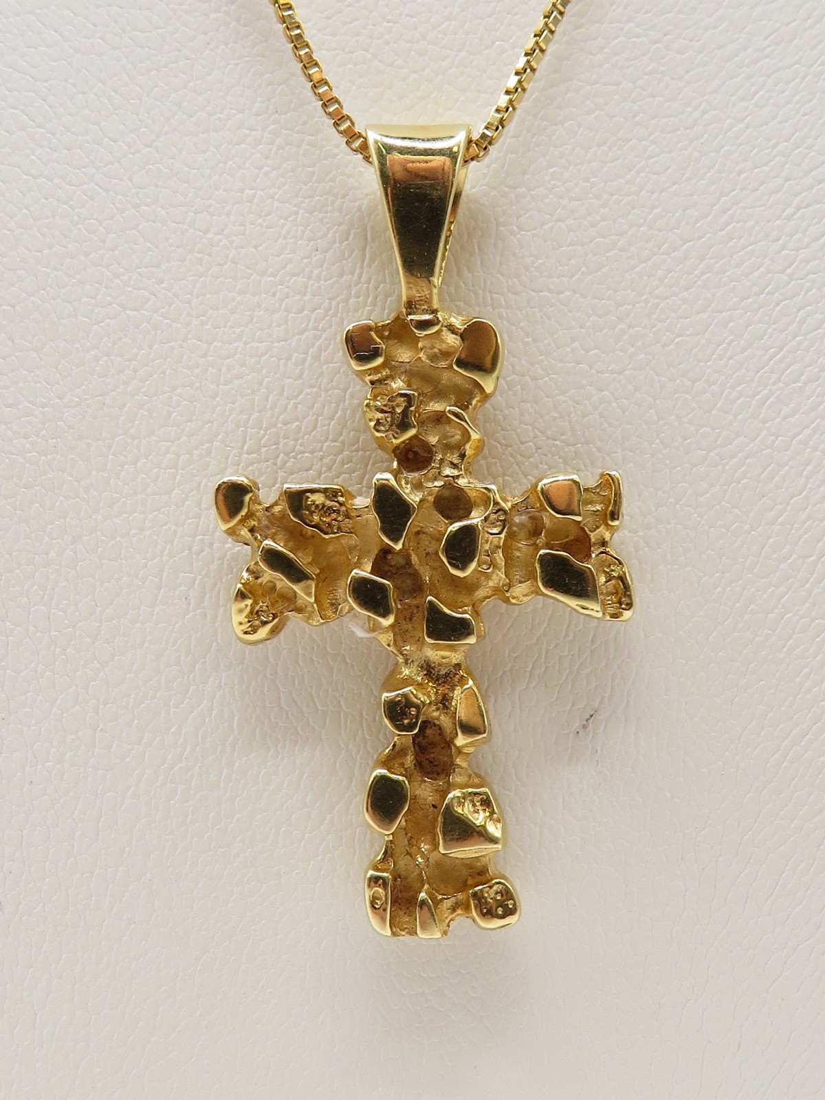 14k YELLOW GOLD CROSS PENDANT – GOLD NUGGET STYLE – 1 3/8″ HIGH *