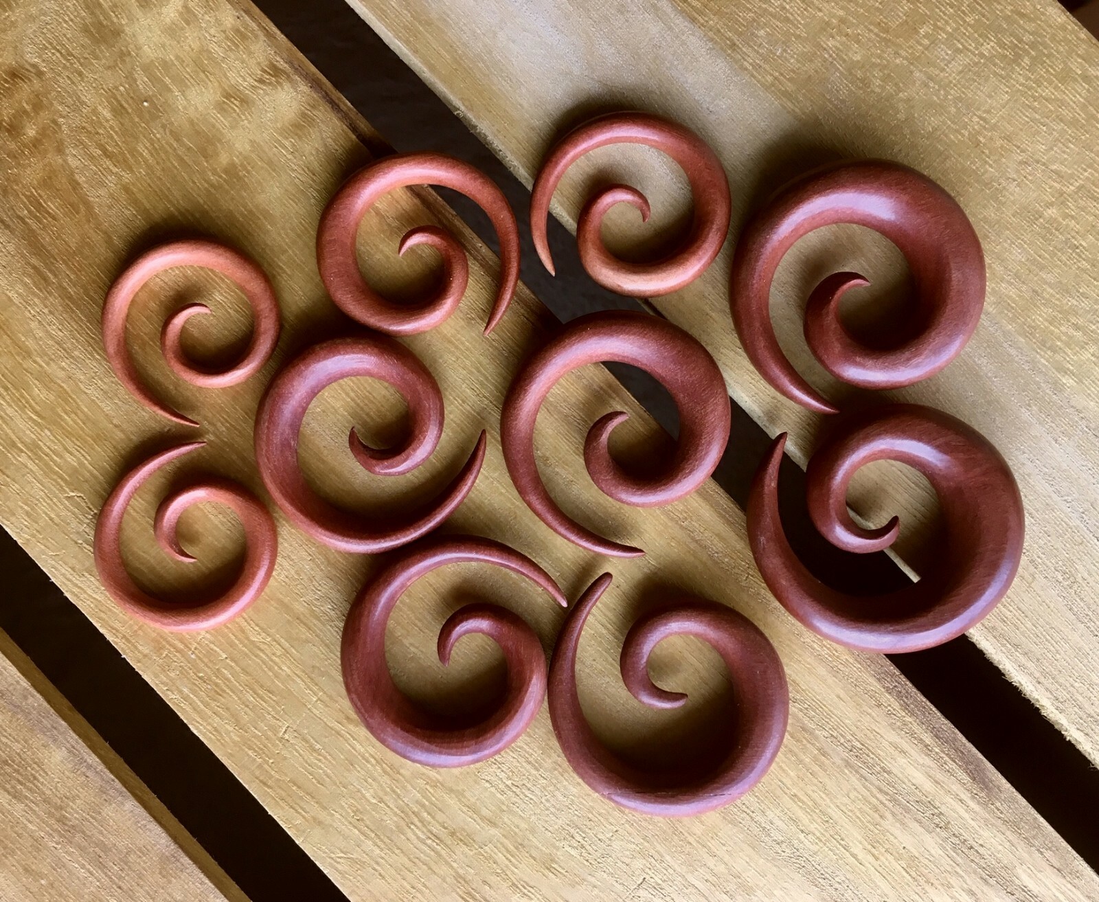 PAIR Sawo Wood Spiral Tapers Organic Plugs Tunnels Earlets Gauges
