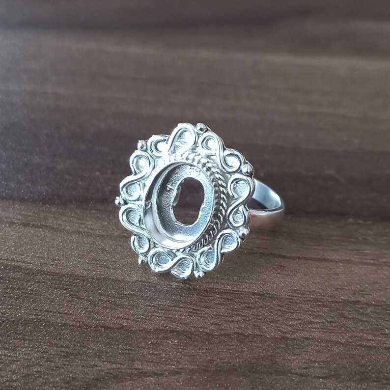 925 Sterling Silver 10x12mm Oval Collet Ring Blank DIY Jewelry Setting Handmade
