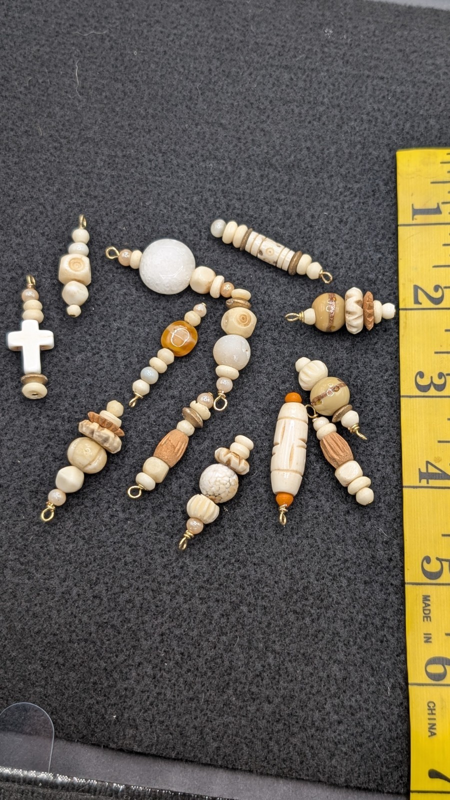 Carved Ivory Wood Mixed Beaded Charm Boho Bag: DIY Projects Craft 🤍🤎