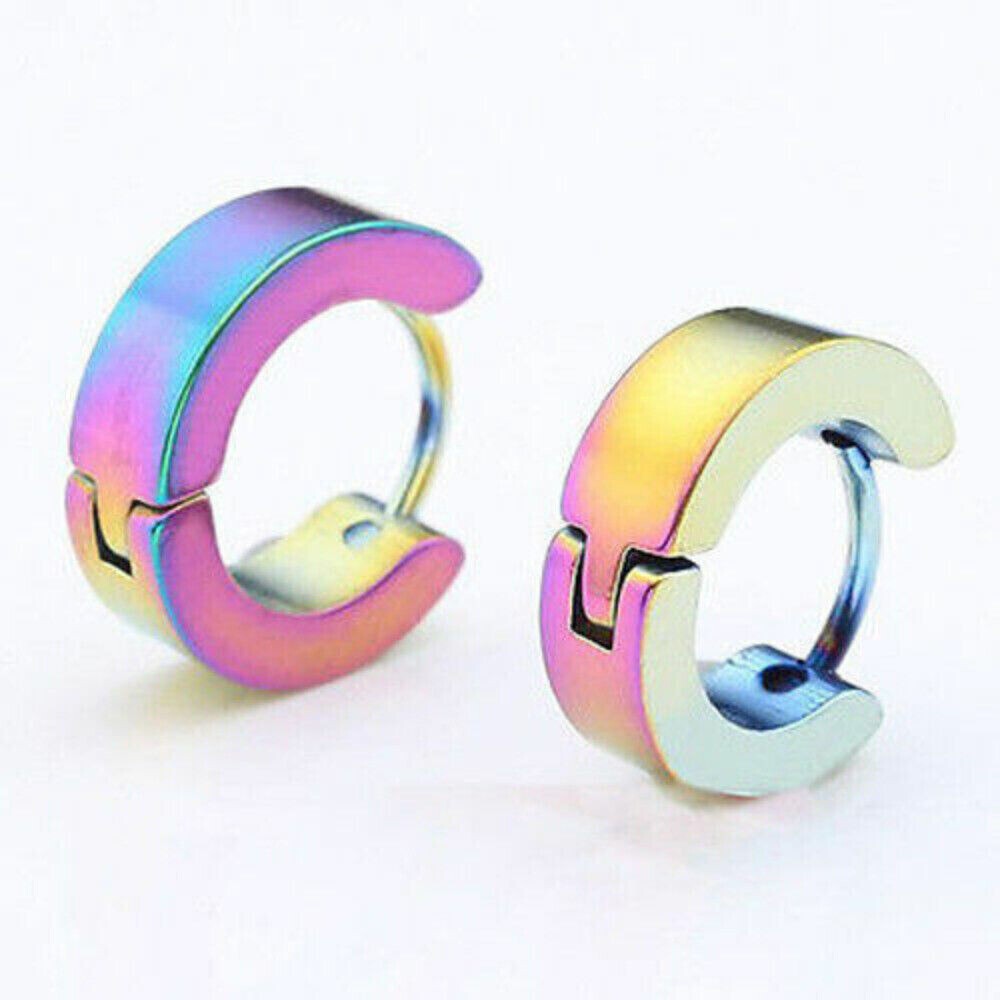 2Pcs 4mm Women Men Stainless Steel Round Small Hinged Hoop Huggie Ear Earrings