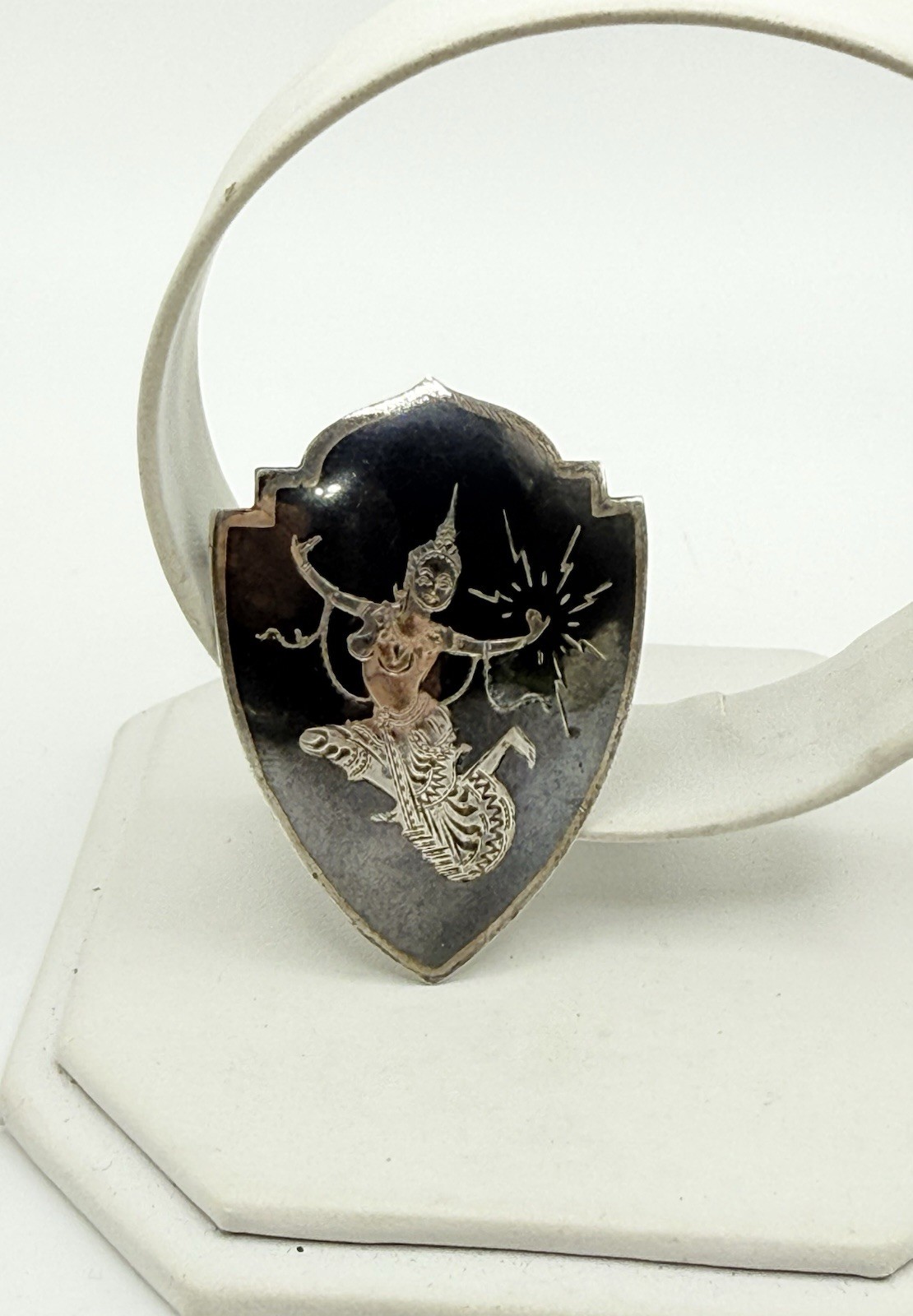 Vintage Siam Stirling Silver Shield Pin Brooch Lady Dancing 1 3/4” 8.8grams