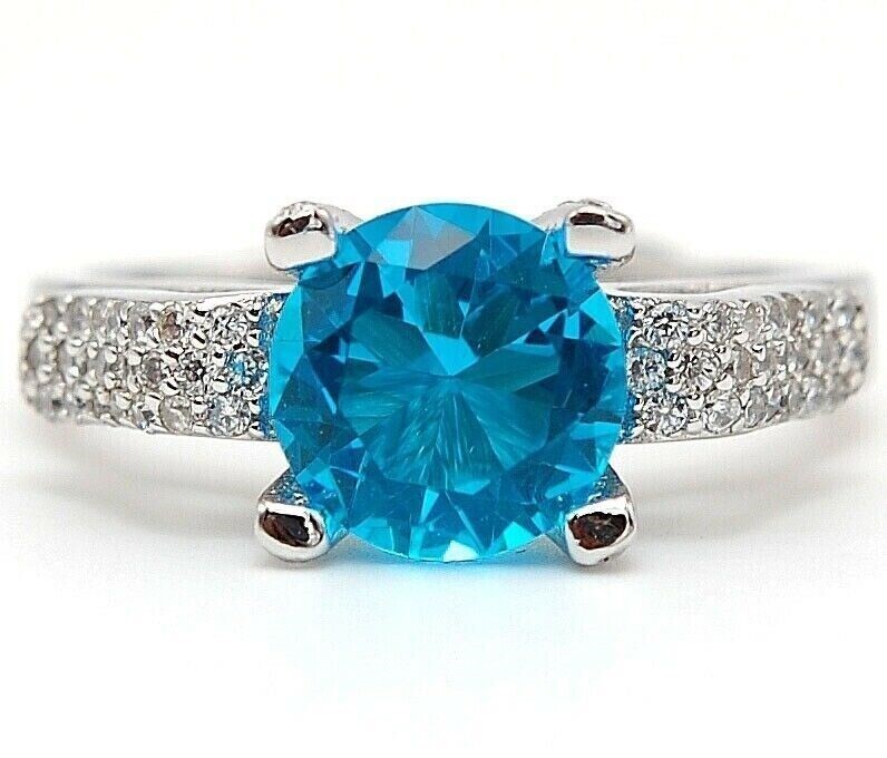 2CT Heat Treated Blue Topaz 925 Solid Sterling Silver Ring Sz 8 UB3-8