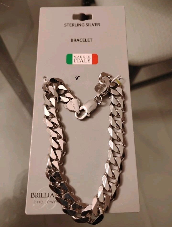 New 925 Sterling Silver 9″ In Long 9 Mm Wide Curb Link Bracelet Free Shipping