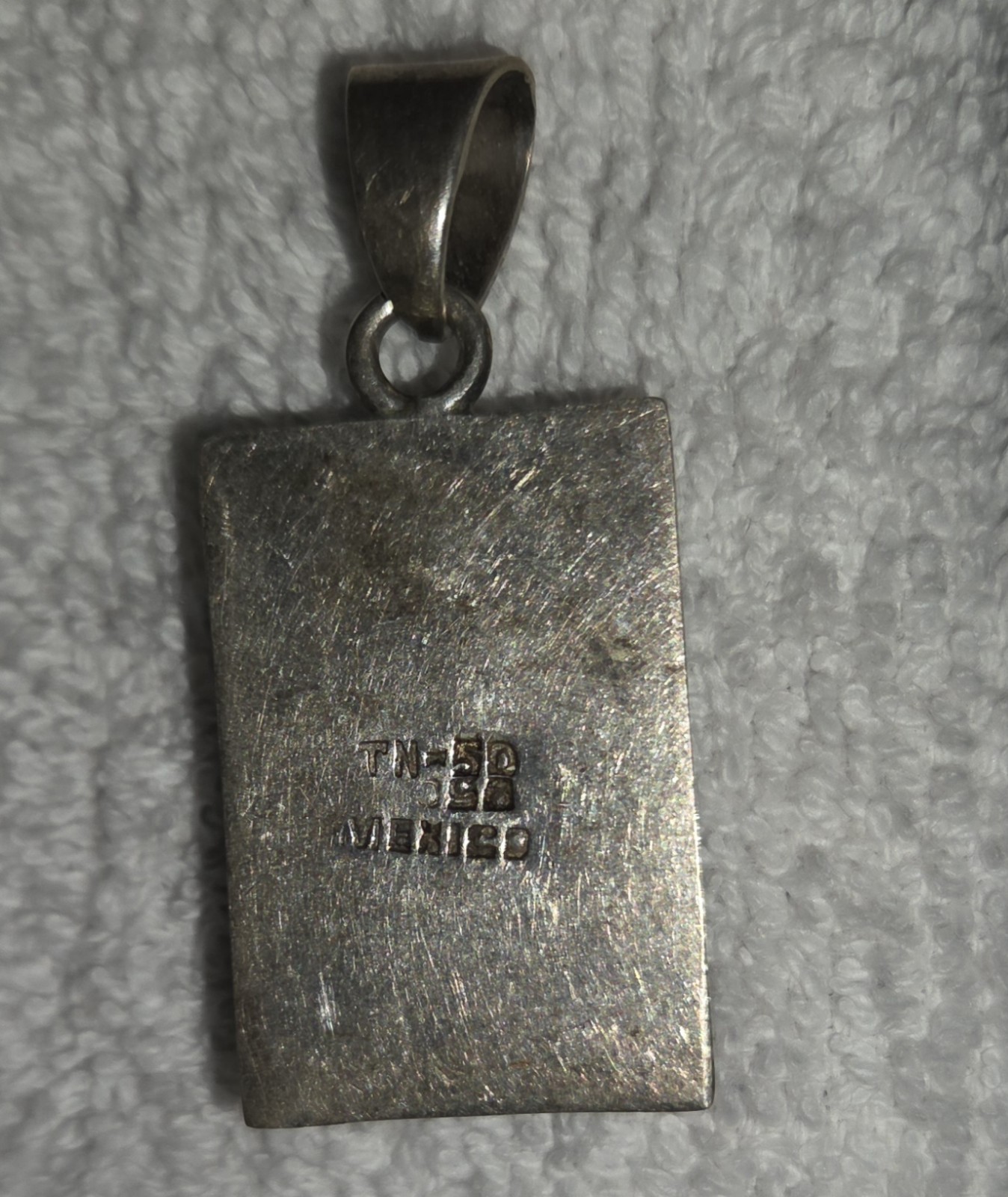 Vintage TN-50 Mexico Sterling Silver Natural Malachite Pendant Rectangle Green
