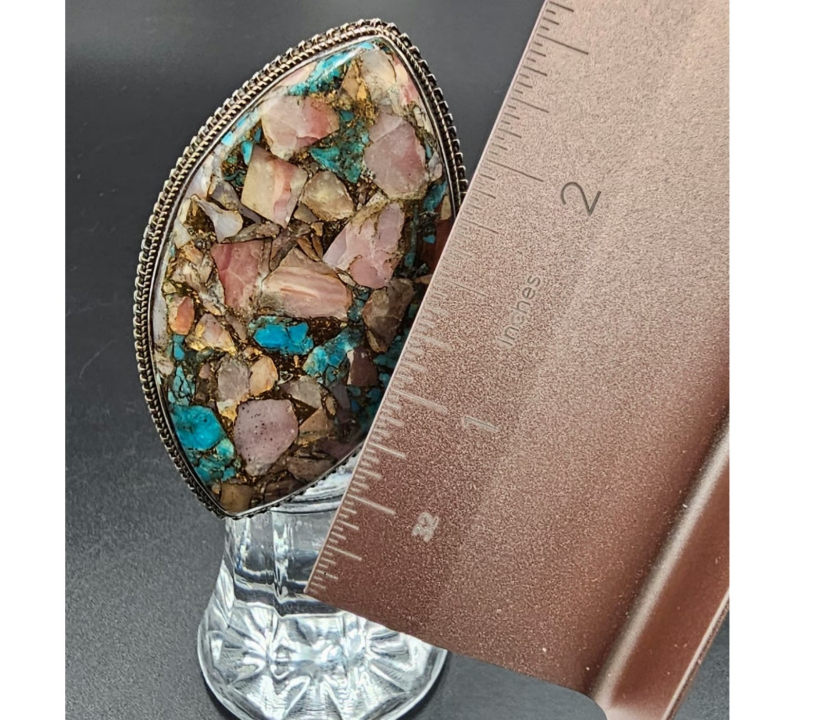 925 Silver Pink Spiny Oyster Turquoise Adjustable Statement Ring
