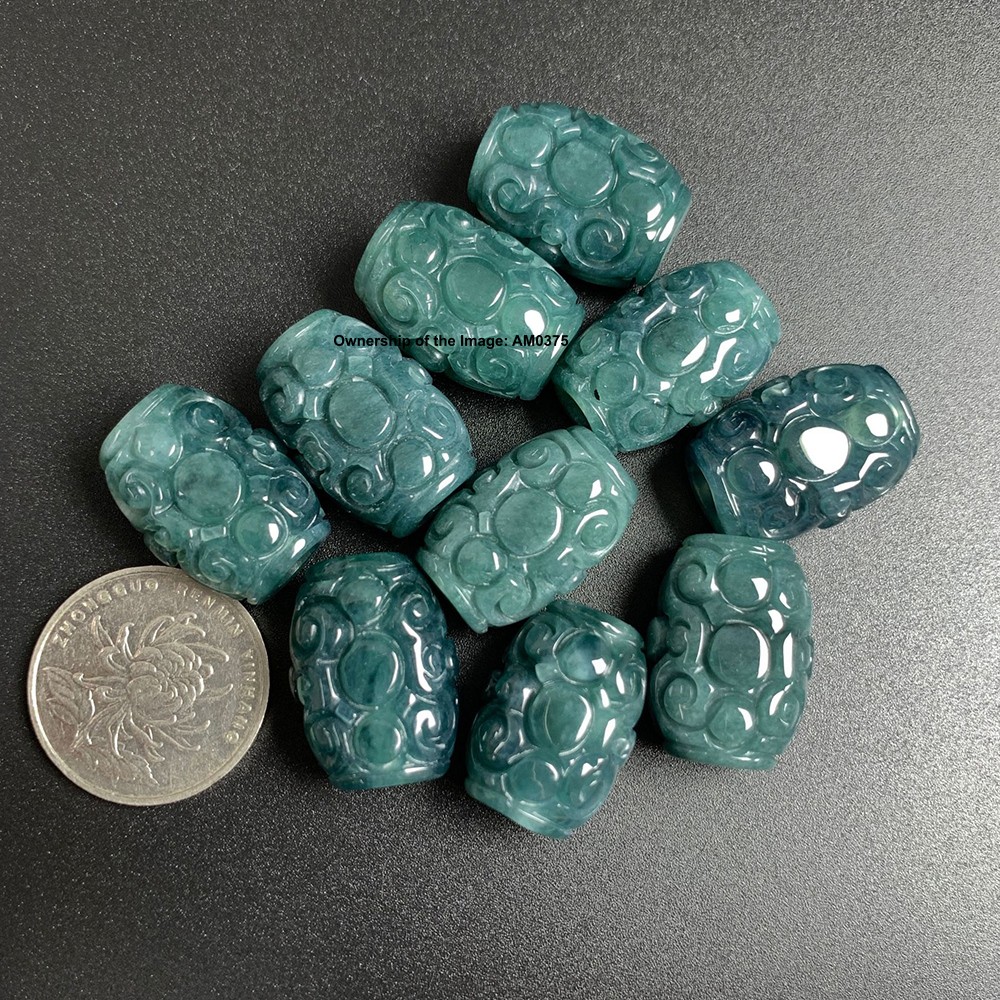 1pcs Natural Grade A Jadeite Blue Water Jade Hand Carved Oval Tube Pendant