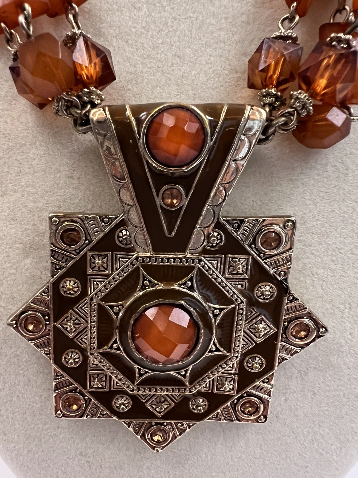 Vintage Bijoux Chunky Necklace Terner Triple Strand Acrylic Orange Choker Beaded
