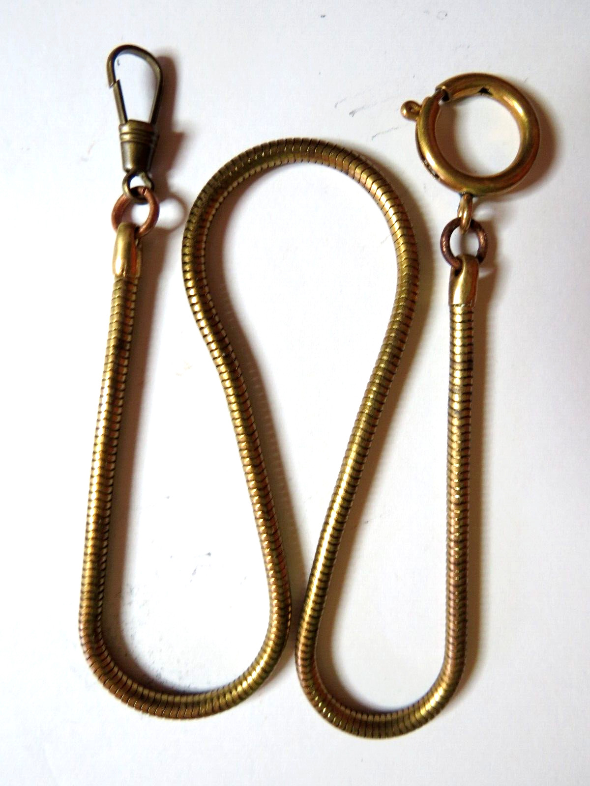 VINTAGE NEW/OLD POCKET WATCH BRASS FOB CHAIN SNAKE CLASP 18MM CHAIN 15 3/4″
