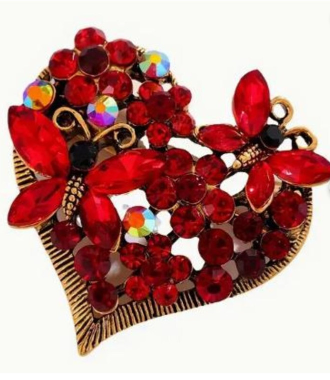 BROOCH- Butterfly Brooch with Rhinestone Emblem, Alloy Love Heart-Shaped Brooch