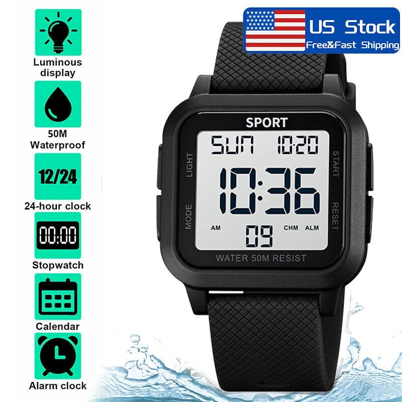 Men Waterproof Digital Sports Watch Military Tactical LED Backlight Wristwatch