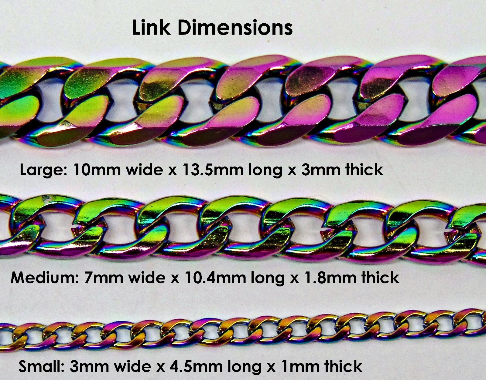 Hefty Bracelet or Necklace Rainbow Stainless Steel Cuban Curb Chain 10mm x 13mm