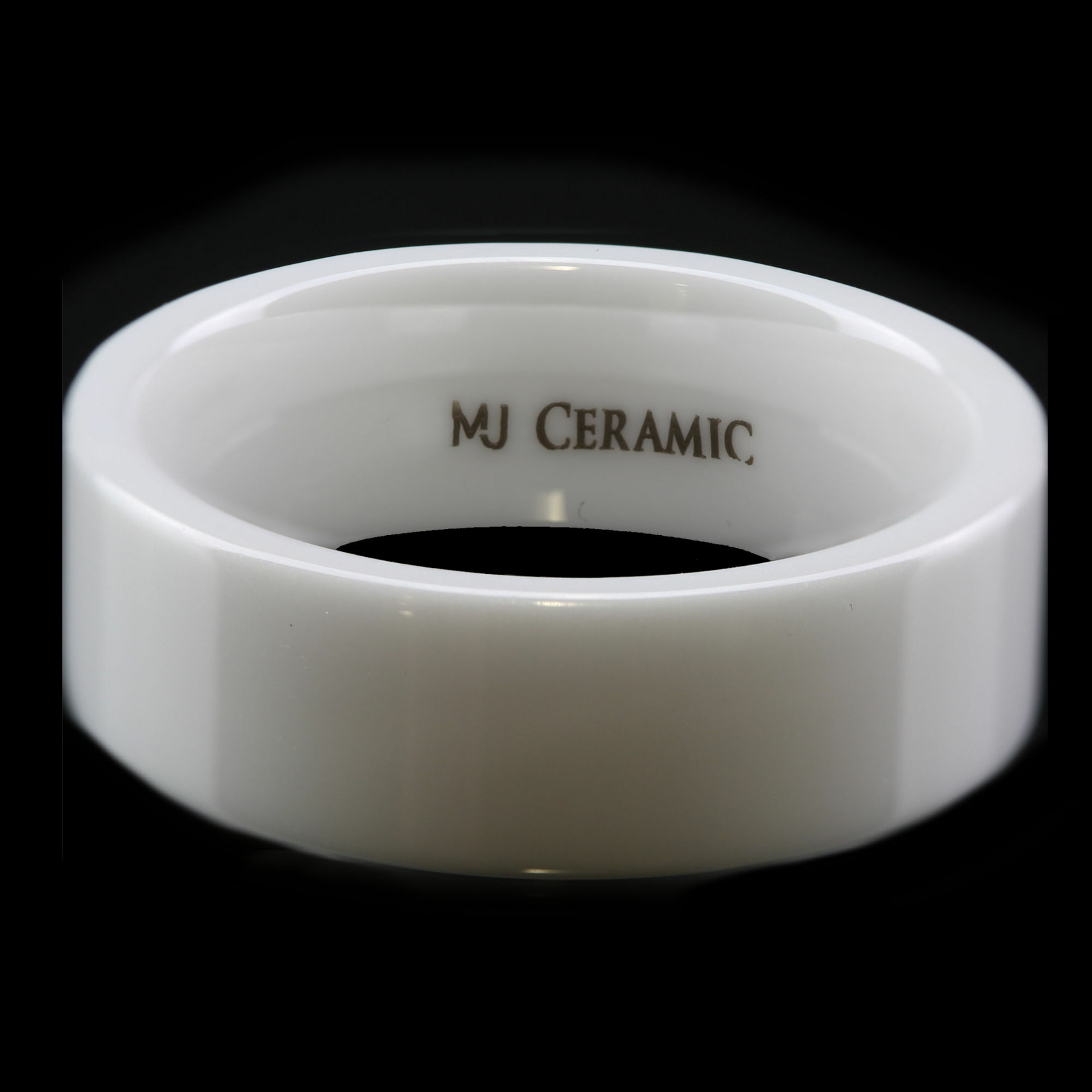 White or Black Ceramic 4, 6, 8 or 10mm Wedding Band Flat Pipe Cut Polished Ring